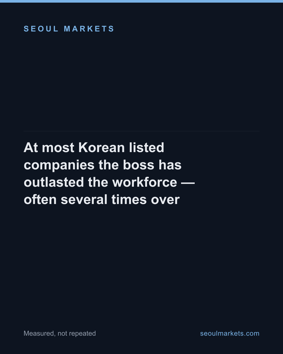 At most Korean listed companies the boss has outlasted the workforce — often several times over — card 1 of 5