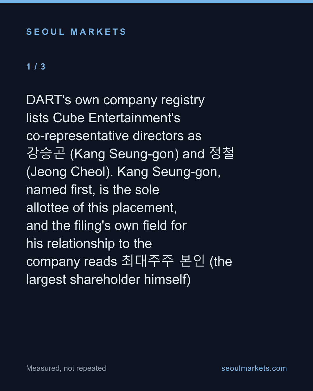 Cube Entertainment's co-CEO put ₩10bn into his own company — above market — card 2 of 5