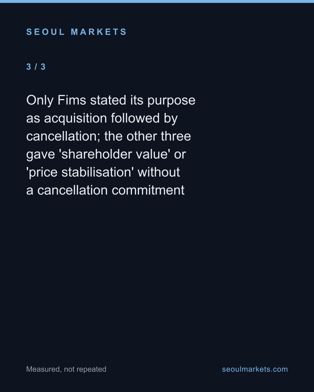 Five Korean firms filed share buybacks today. Only one is cancelling the shares. — card 4 of 5