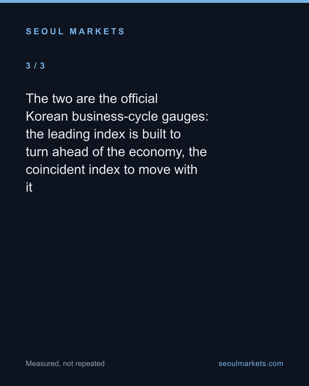 Korea's leading indicator has climbed for a year. Its coincident gauge has barely moved. — card 4 of 5