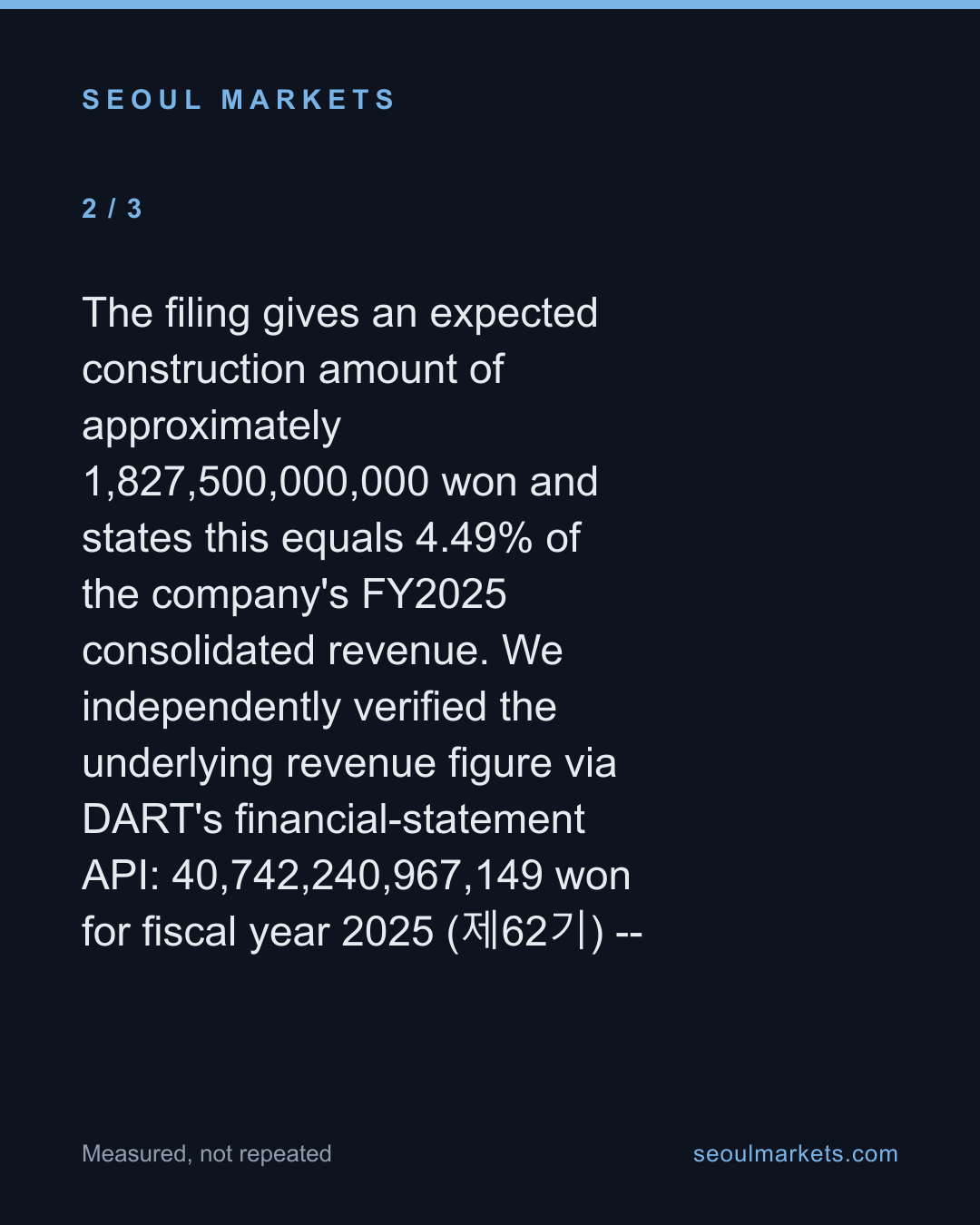 Samsung C&T's 1.83 Trillion Won Project Is a Construction Selection, Not Yet a Contract — card 3 of 5
