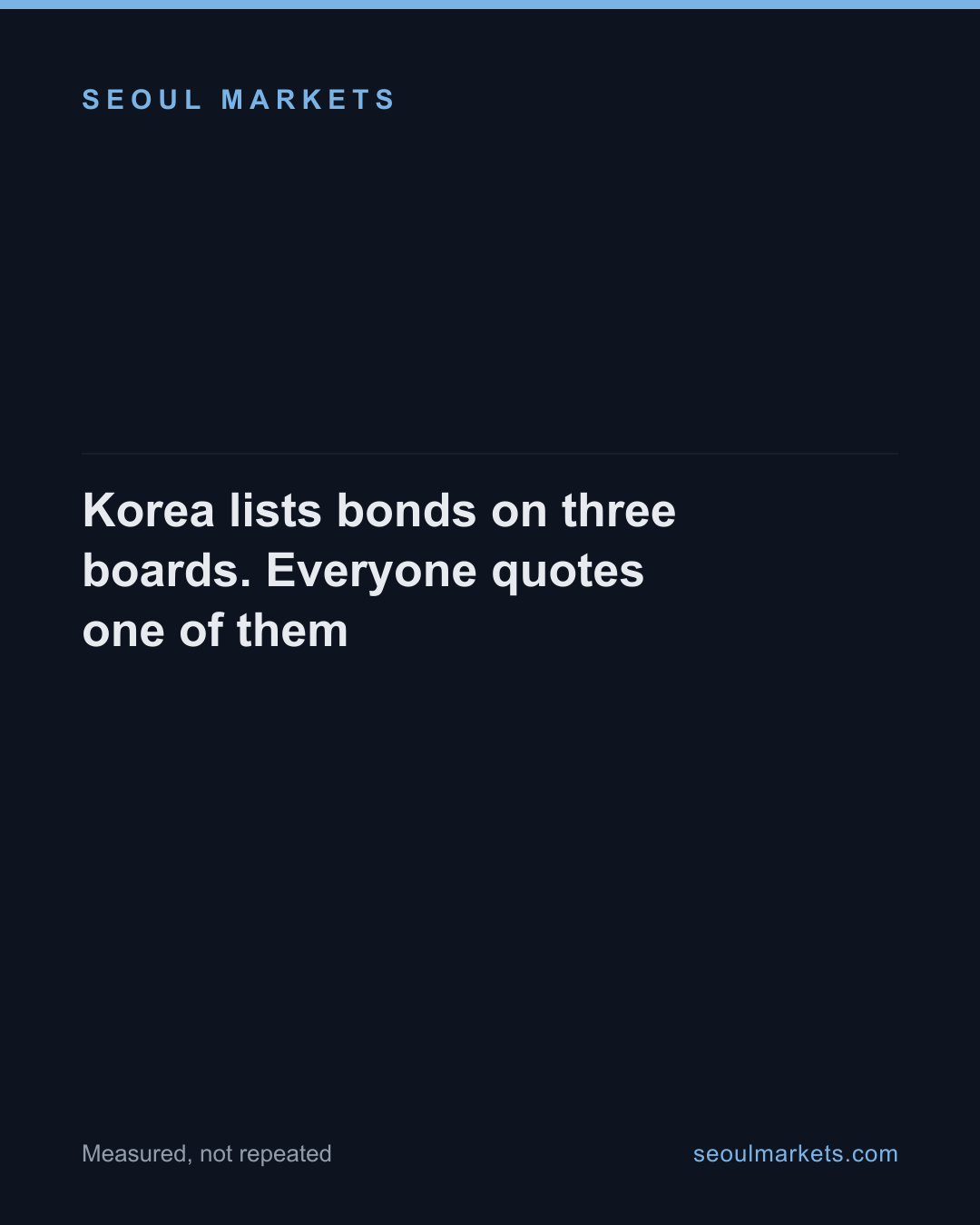 Korea lists bonds on three boards. Everyone quotes one of them — card 1 of 5