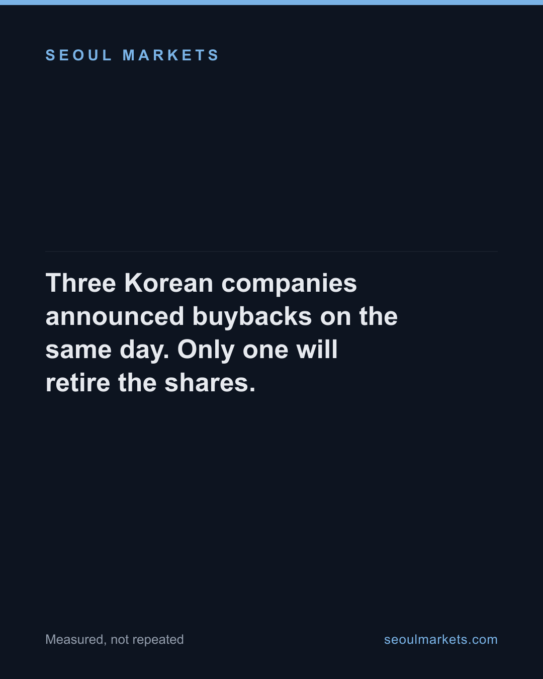 Three Korean companies announced buybacks on the same day. Only one will retire the shares. — card 1 of 5